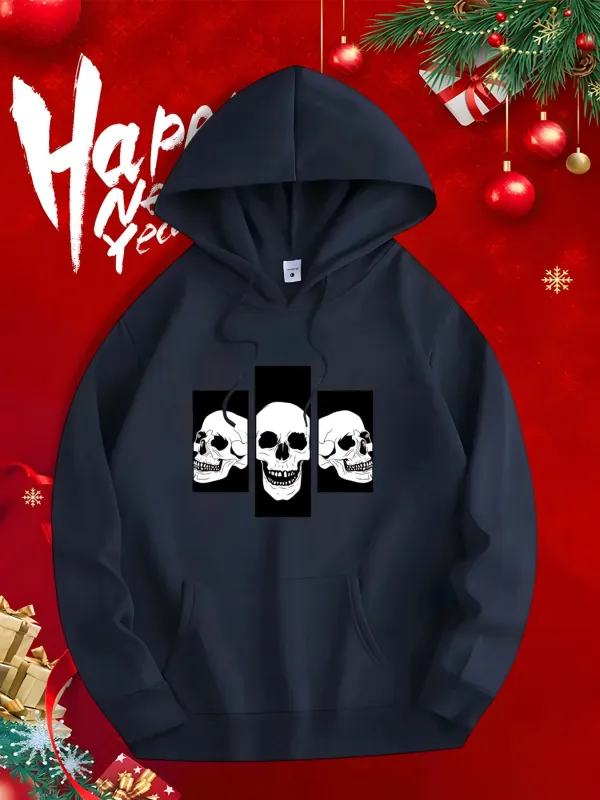 Tailorly Men's Printed Hoodie - Smiling Skulls Among Shadows Framed By Black Rectangles Skull made by Tailorly