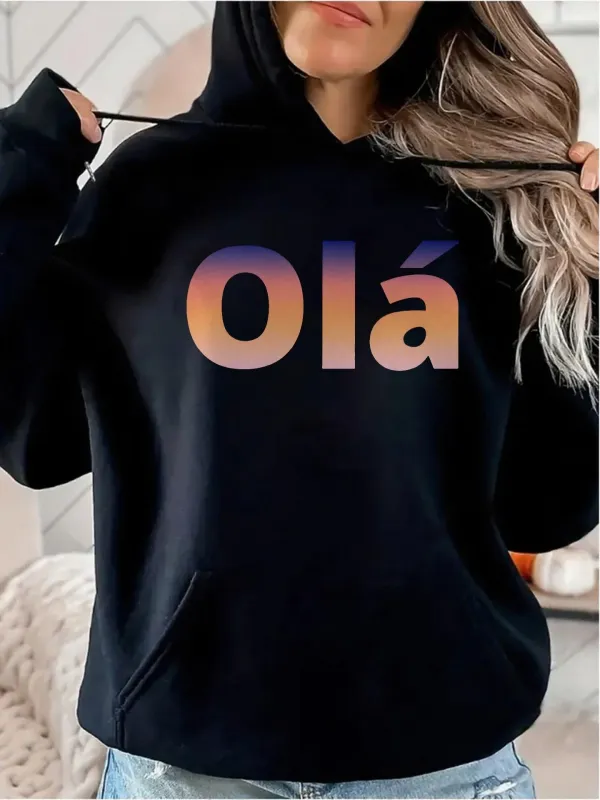 Tailorly Women's Printed Hoodie - Gradient Sunset Toned Lettering With Glossy Color Accents Olá made by Tailorly