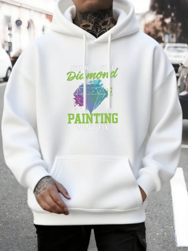 Tailorly Men's Printed Hoodie - Diamond Painting Colorful Geometric Gemstone Under Bright Lettering Diamond made by Tailorly