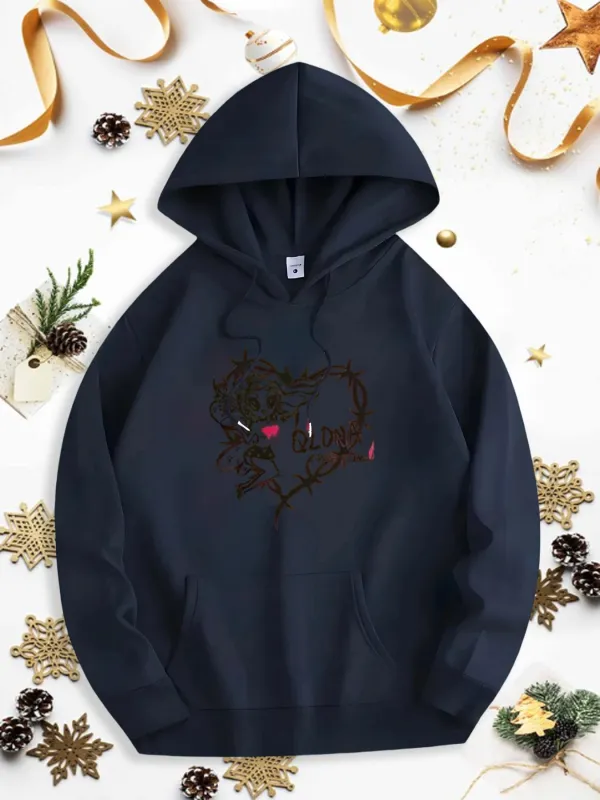 Tailorly Men's Printed Hoodie - Barbed Wire Heart With Crimson Eyes Among Shadowed Thorns On Hoodie made by Tailorly