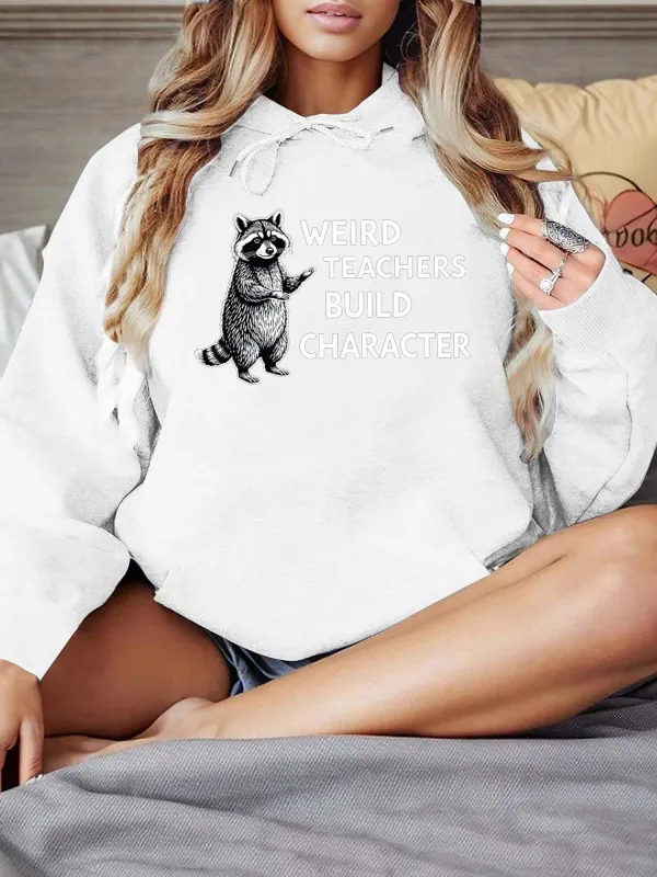 Tailorly Women's Printed Hoodie - Rules For The Build Character Raccoon In Cozy Living Room White Hoodie made by Tailorly