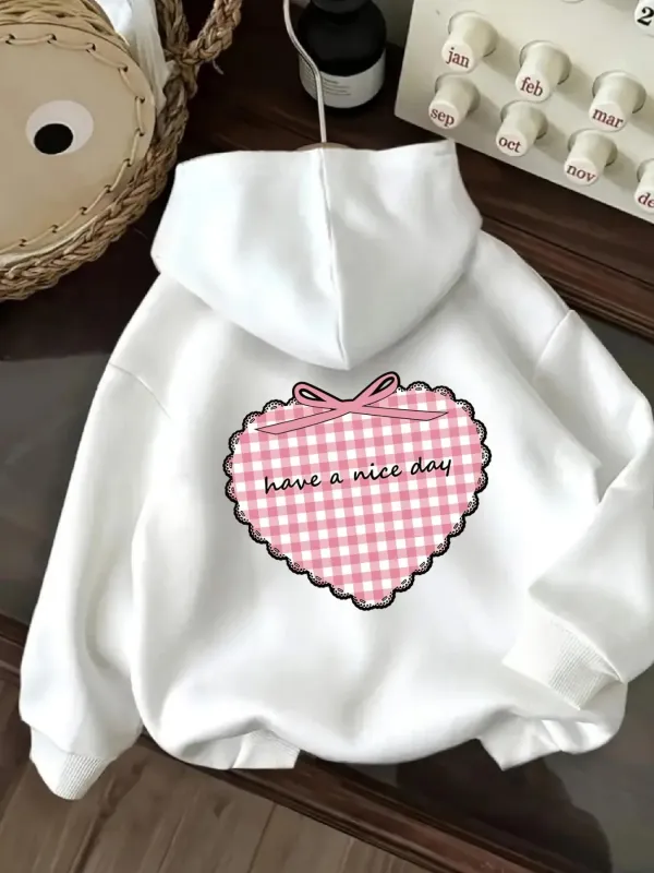 Tailorly Women's Printed Hoodie - Pink Gingham Heart With Sweet Bow Pattern Hoodie made by Tailorly