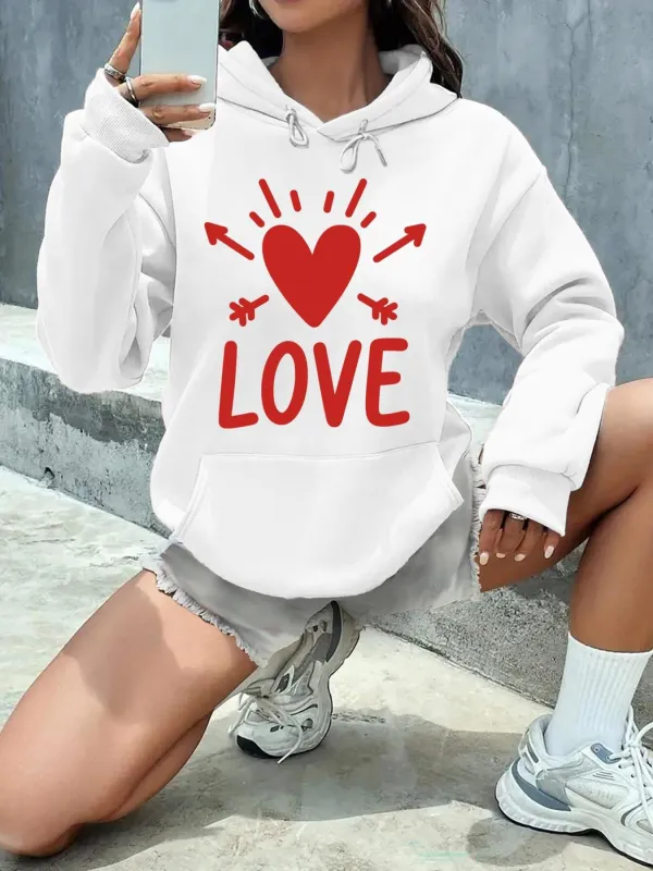 Tailorly Women's Printed Hoodie - Radiant Red Heart With Graphic Arrows And Love Text Hoodie made by Tailorly