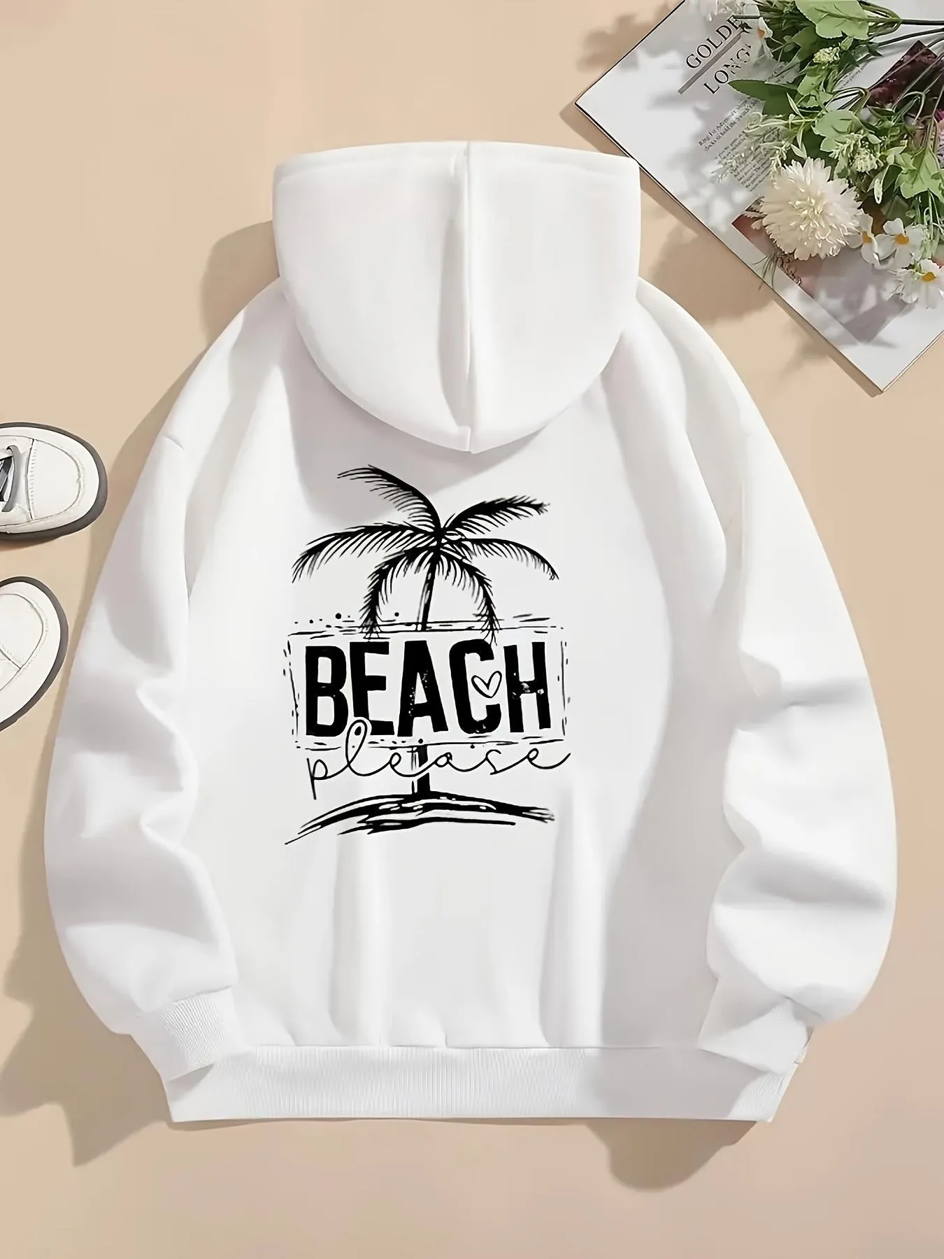 Tailorly Women's Printed Hoodie - Beach Paradise Under Palm Trees With Ocean Waves Hoodie sold by Tailorly