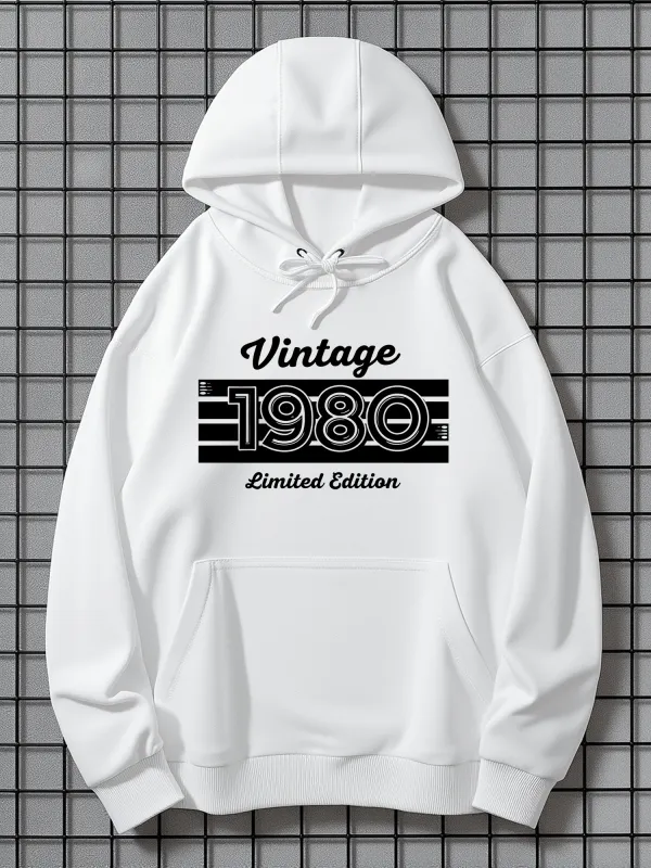 Tailorly Men's Printed Hoodie - Vintage 1980 Limited Edition Bold Graphic Text With Retro Number Font Hoodie made by Tailorly