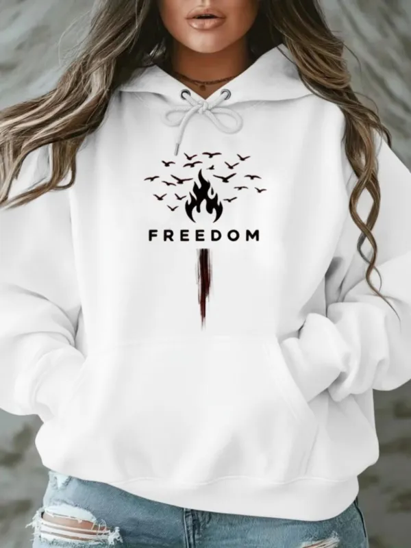 Tailorly Women's Printed Hoodie - Freedom Black Birds Flying Among Rising Flame Symbol made by Tailorly