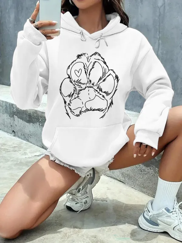 Tailorly Women's Printed Hoodie - Sketch Heart Marked Fur Texture Large Pawprint made by Tailorly