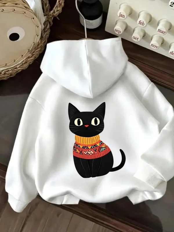 Tailorly Women's Printed Hoodie - Playful Eyes With Orange Patterned Sweater Wearing Sitting Cat made by Tailorly