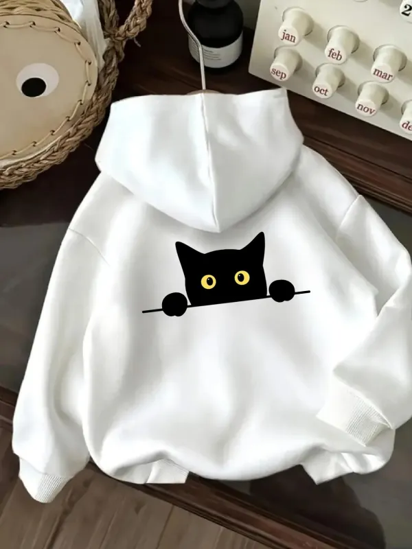 Tailorly Women's Printed Hoodie - Playful Silhouette Cat Peeking With Bright Curious Eyes Hoodie made by Tailorly
