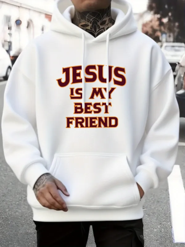 Tailorly Men's Printed Hoodie - Jesus Is My Best Friend Lettered Slogan On Streetwear Hoodie made by Tailorly