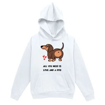 Tailorly Men's Printed Hoodie - All You Need Is Love And A Dog With Heart Motif Brown Dachshund Standing Puppy sold by Tailorly