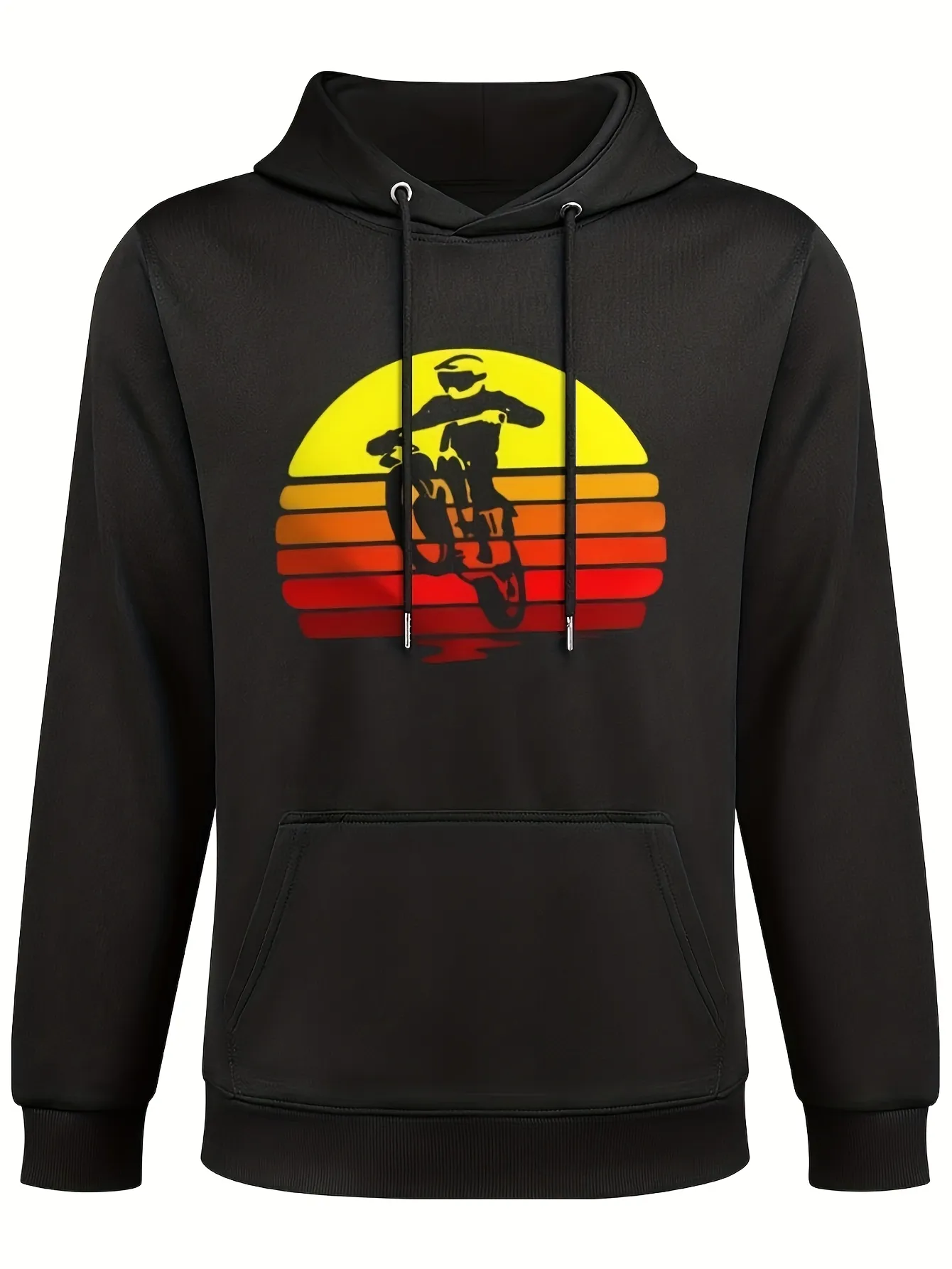 Tailorly Men's Printed Hoodie - Sunset Horizon Silhouette Style With Dynamic Bicycle Rider sold by Tailorly