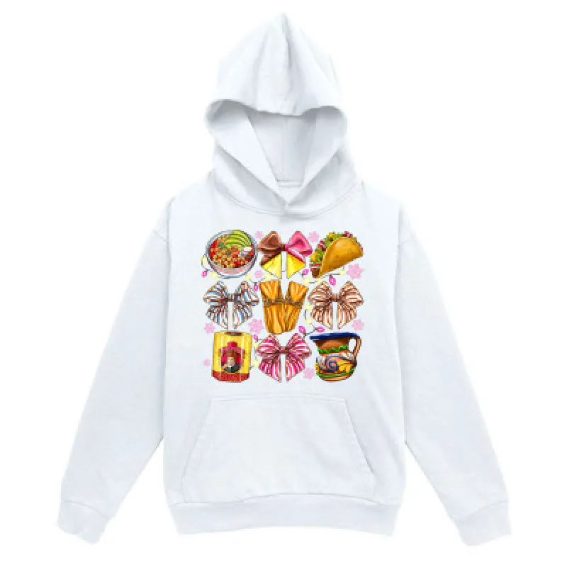 Tailorly Men's Printed Hoodie - Assorted Fast Food With Colorful Items French Fries Tacos Burgers made by Tailorly