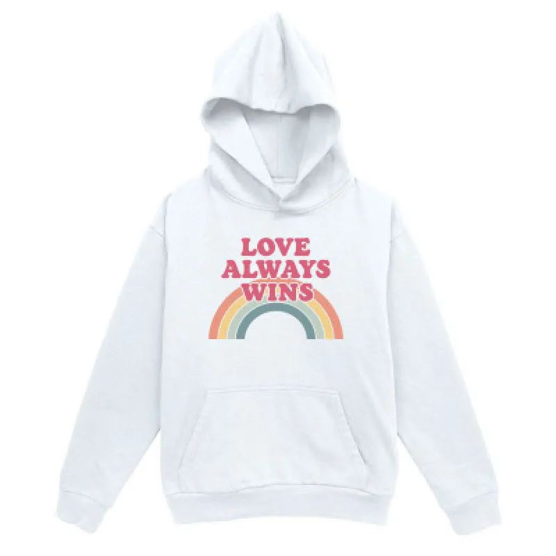 Tailorly Men's Printed Hoodie - Love Always Wins Soft Pastel Rainbow With Bold Typography Over Hoodie made by Tailorly