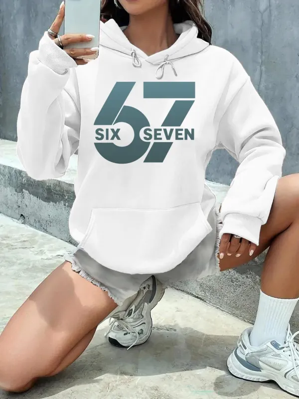Tailorly Women's Printed Hoodie - Six Seven Monochrome Bold Lettering Under Oversized Numerals Hoodie made by Tailorly