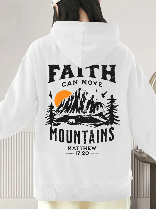 Tailorly Women's Printed Hoodie - Faith Can Move Mountains Among Sunset Forest And Peaceful Valley made by Tailorly