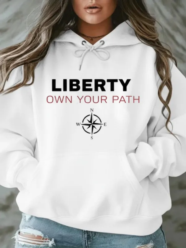 Tailorly Women's Printed Hoodie - Liberty Own Your Path With Minimalist Compass Motif Among White Hoodie made by Tailorly