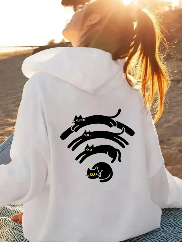 Tailorly Women's Printed Hoodie - Abstract Symbol With Four Whimsical Black Cats On Hoodie made by Tailorly
