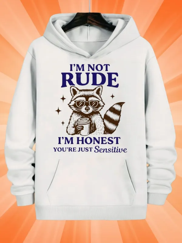Tailorly Men's Printed Hoodie - Im Not Rude Im Honest Youre Just Sensitive Cute Raccoon Holding Mug With Sparkling Stars Hoodie made by Tailorly