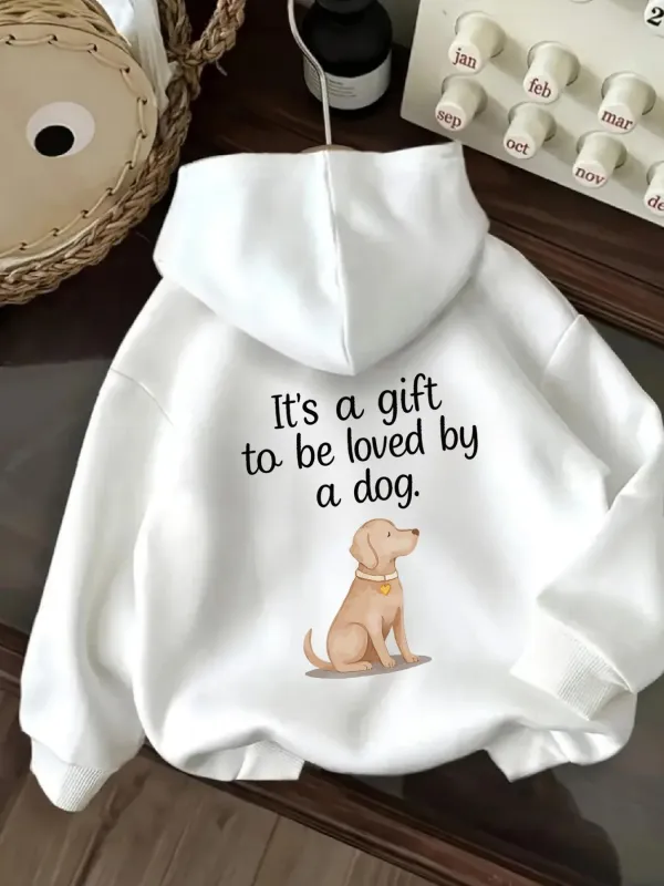 Tailorly Women's Printed Hoodie - Its A Gift To Be Loved By A Dog Sitting Under Gentle Morning Light Dog made by Tailorly