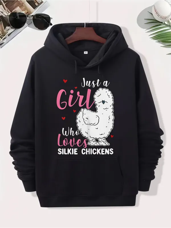 Tailorly Men's Printed Hoodie - Just A Girl Surrounded By Hearts With Fluffy Cute Silkie Chicken made by Tailorly