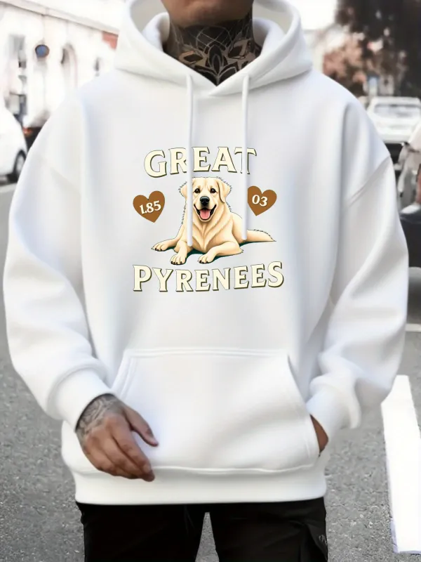 Tailorly Men's Printed Hoodie - Great Pyrenees Cute Illustration With Sweet Hearts And Relaxed Dog made by Tailorly