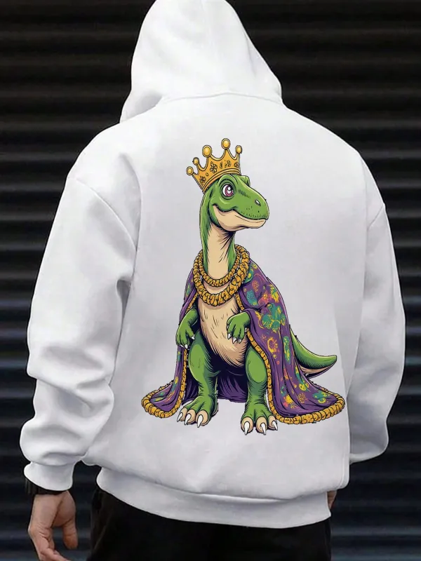 Tailorly Men's Printed Hoodie - Royalty Cloak With Golden Crown Adorned Dinosaur made by Tailorly