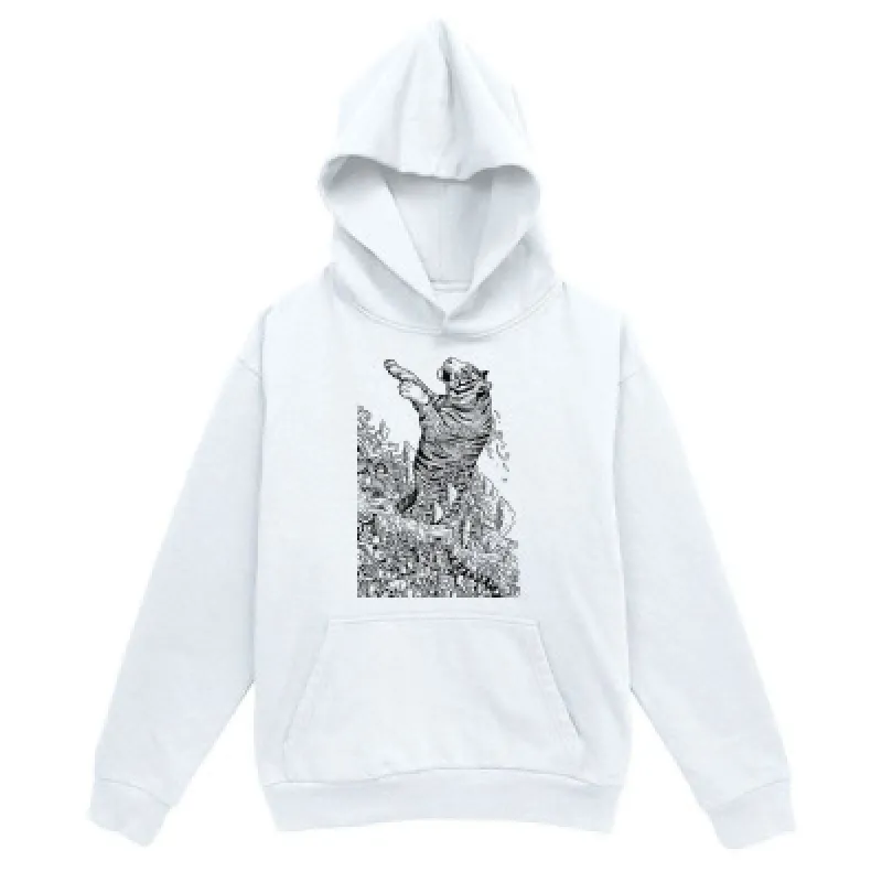 Tailorly Men's Printed Hoodie - Hand Drawn Wild Cat With Lush Grass Under Mountain Sky Cat made by Tailorly