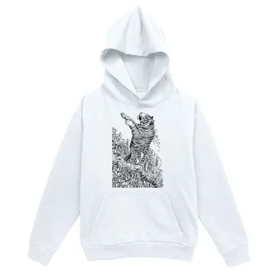 Tailorly Men's Printed Hoodie - Hand Drawn Wild Cat With Lush Grass Under Mountain Sky Cat sold by Tailorly