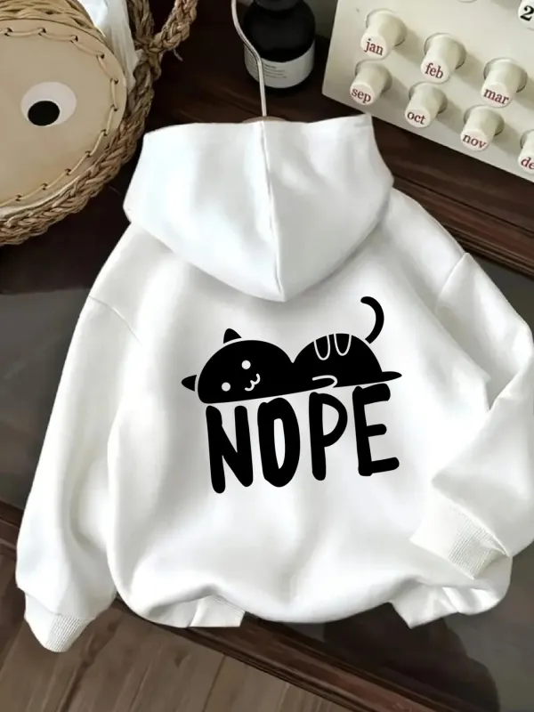 Tailorly Women's Printed Hoodie - Nope Cute Black Cat Lying Calmly Over Simple Bold Letters made by Tailorly