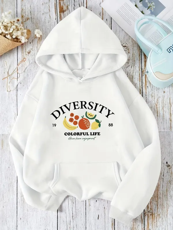Tailorly Women's Printed Hoodie - Diversity Colorful Life With Fresh Fruits Under Sunlight Hoodie made by Tailorly