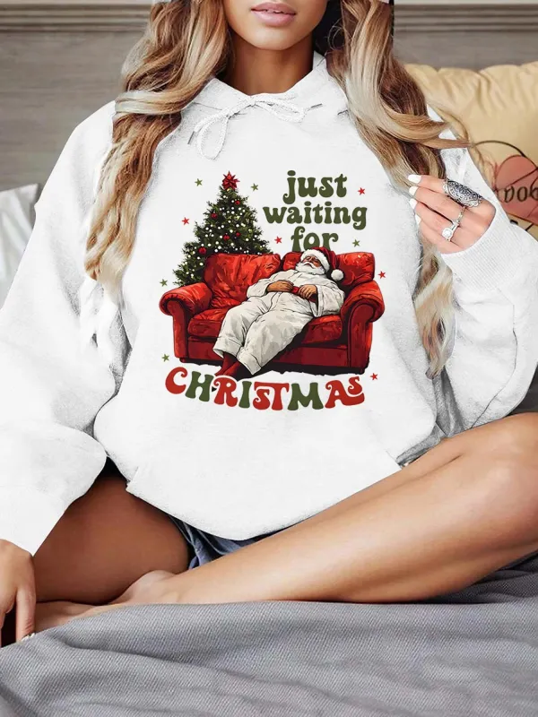 Tailorly Women's Printed Hoodie - Just Waiting For Christmas Cozy Red Sofa With Dog And Christmas Tree made by Tailorly