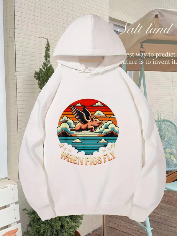 Tailorly Women's Printed Hoodie - When Pigs Fly Surreal Sunlit Clouds With Vibrant Colorful Background Pig made by Tailorly