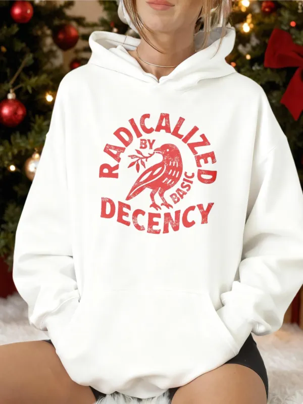 Tailorly Women's Printed Hoodie - Radicalized By Basic Decency With Red Graphic Shrimp Centerpiece made by Tailorly