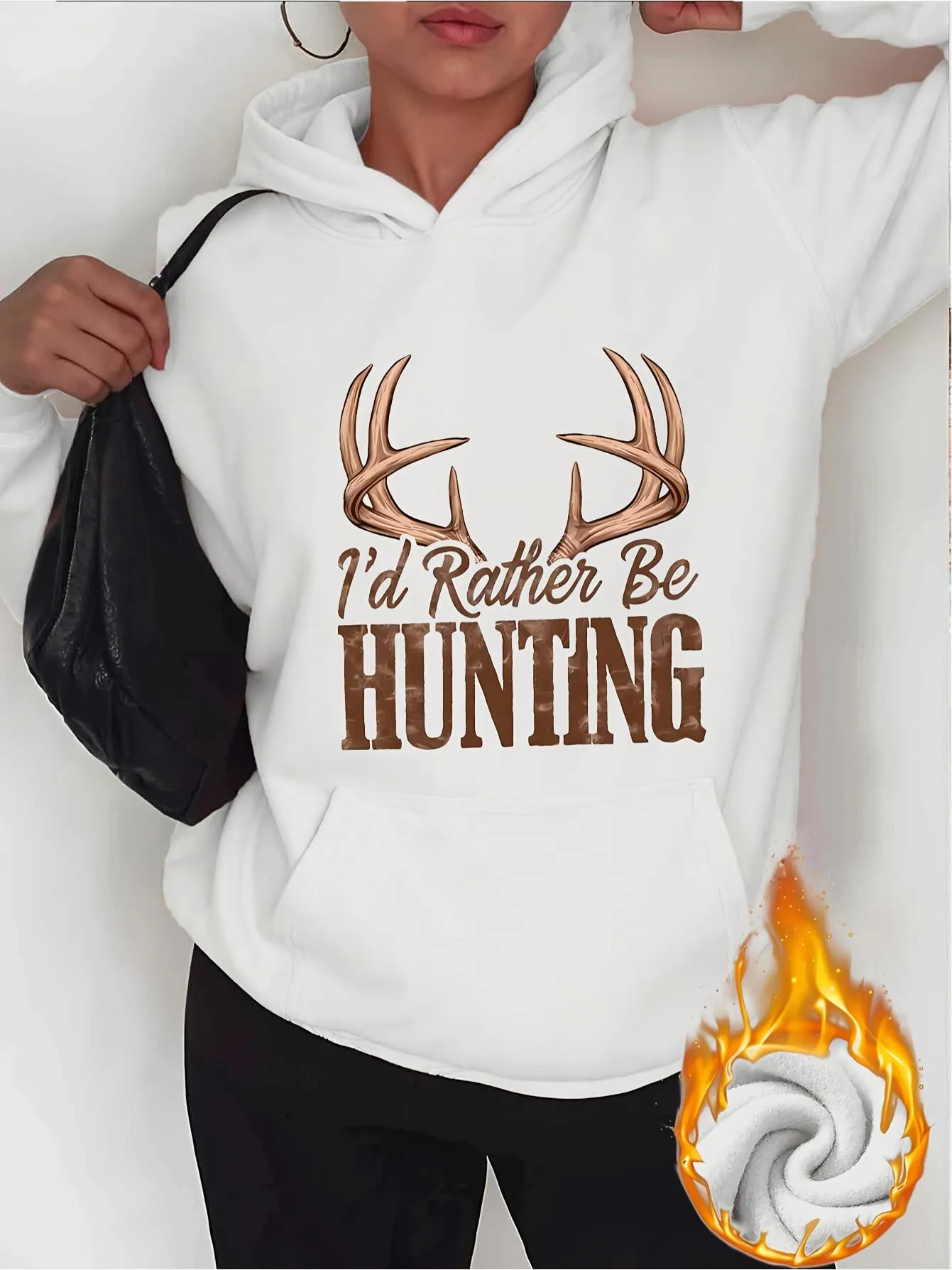 Tailorly Women's Printed Hoodie - Id Rather Be Hunting With Antlers In Rustic Fall Forest Hoodie sold by Tailorly