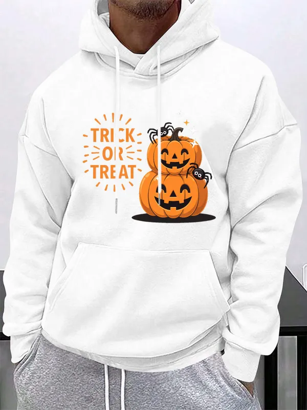 Tailorly Men's Printed Hoodie - Trick Or Treat Glowing Text With Two Smiling Pumpkins Surrounded By Vines Jack O Lantern made by Tailorly