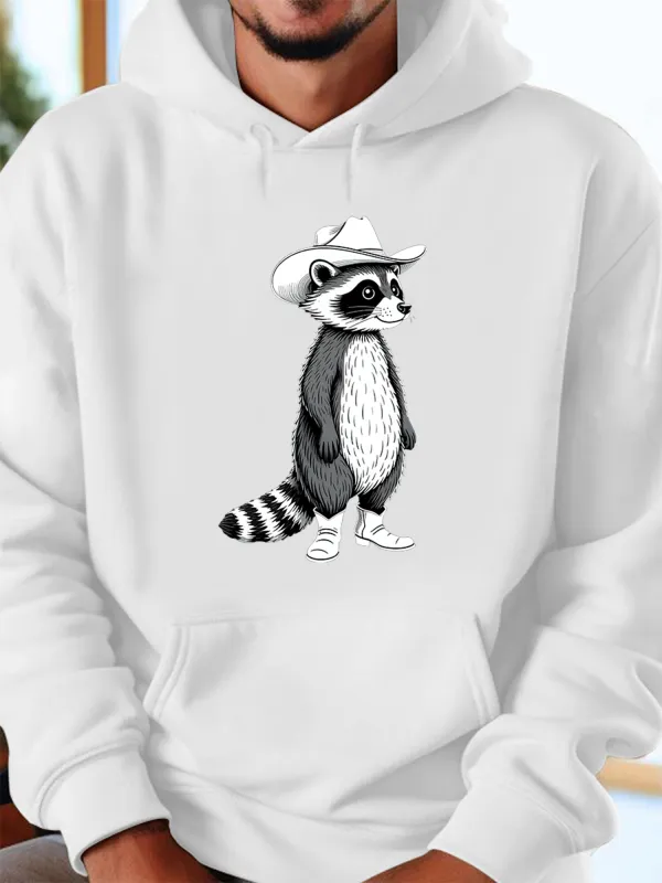 Tailorly Men's Printed Hoodie - Stylish Cowboy Hat Boots And Striped Fur Raccoon made by Tailorly