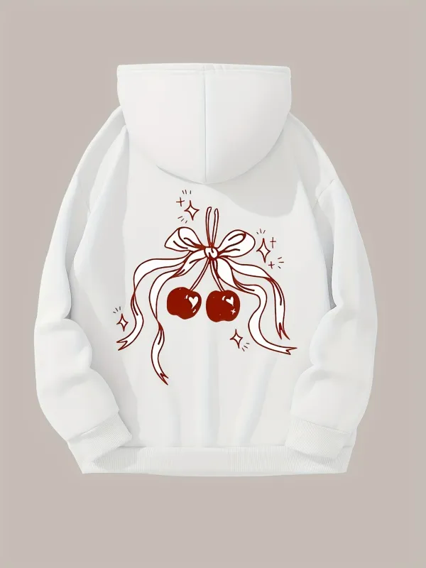 Tailorly Women's Printed Hoodie - Playful Ribbons And Sparkling Stars With Shiny Cherries made by Tailorly