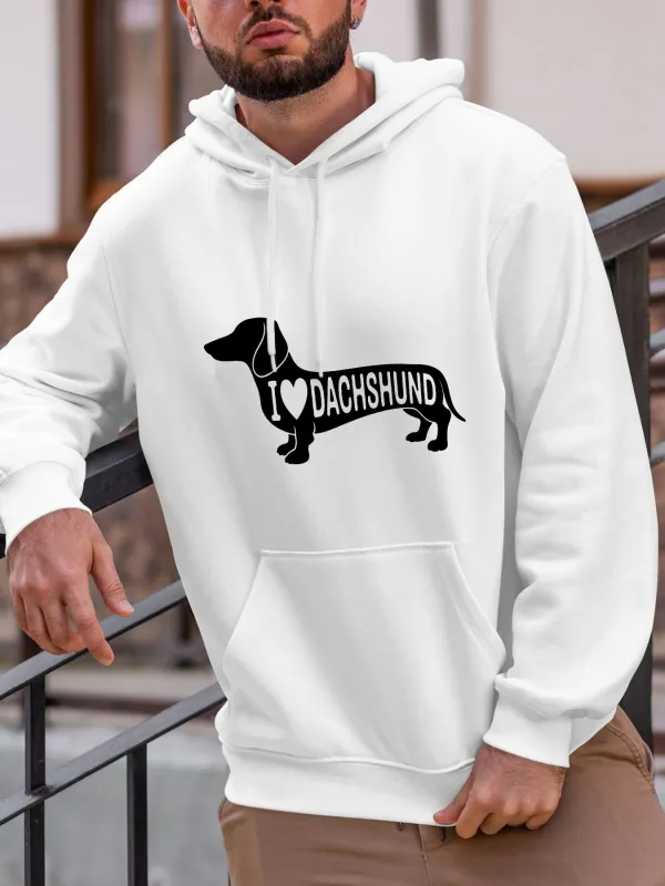 Tailorly Men's Printed Hoodie - I Love Dachshund With Silhouette Black Print Featuring Standing Dog made by Tailorly