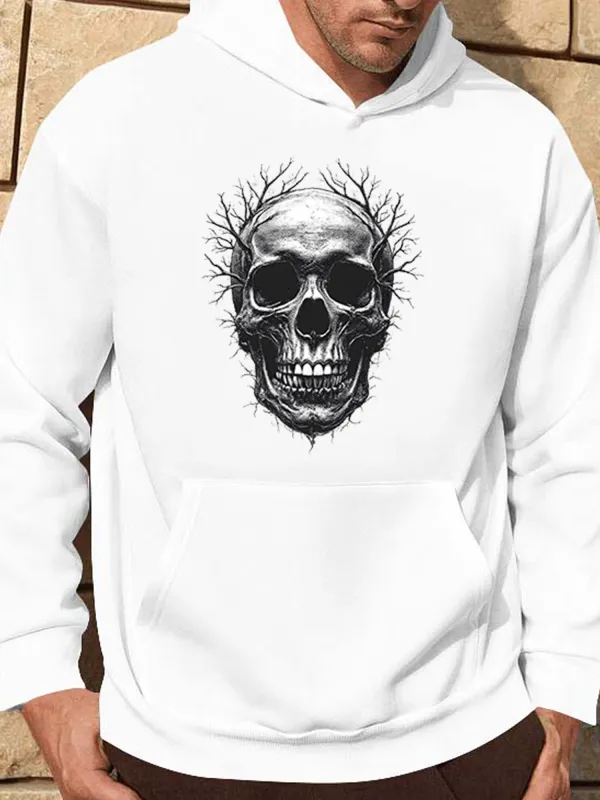 Tailorly Men's Printed Hoodie - Dark Forest Branches Emerging From Grinning Haunted Skull made by Tailorly