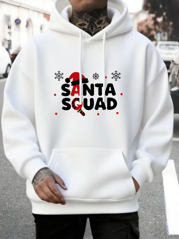 Tailorly Men's Printed Hoodie - Santa Squad Snowflakes With Red Santa Hat Festive Holiday Lettering made by Tailorly