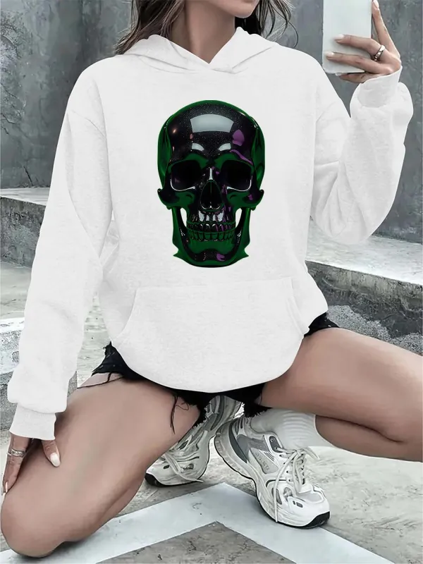 Tailorly Women's Printed Hoodie - Dark Emerald Reflections With Shining Depths On Skull made by Tailorly