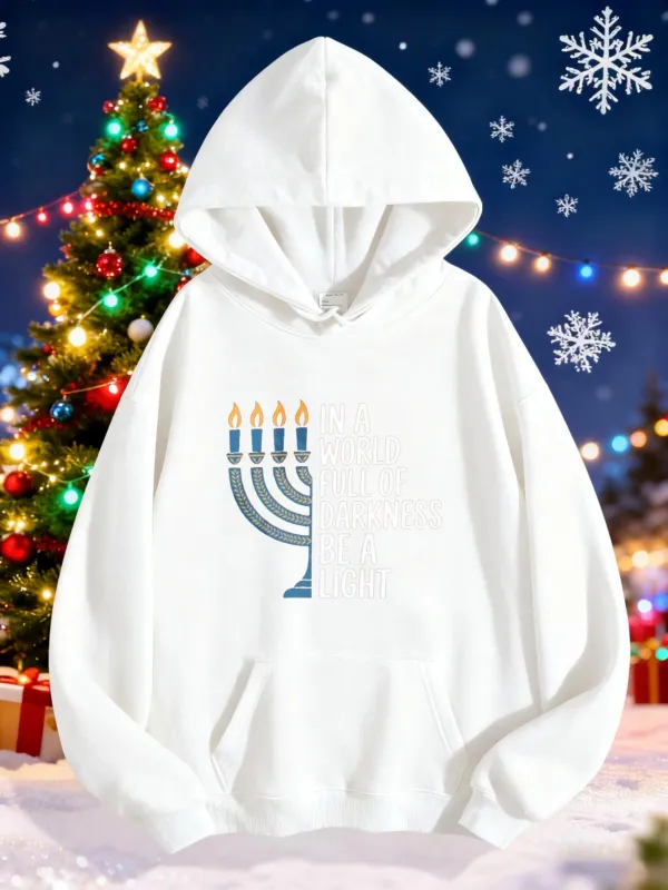 Tailorly Women's Printed Hoodie - Golden Candlelight With Winter Night Festive Decor Menorah made by Tailorly