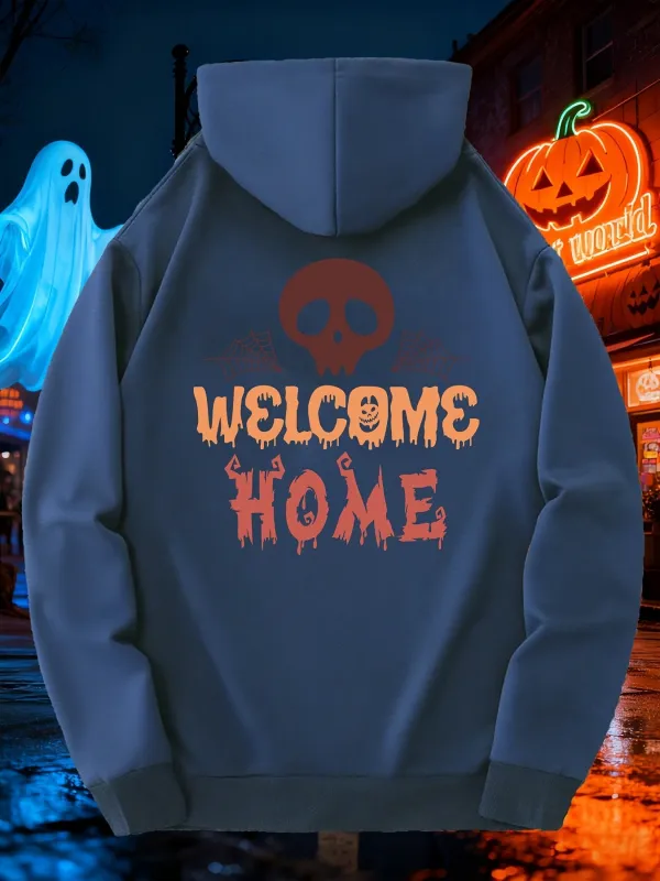 Tailorly Men's Printed Hoodie - Welcome Home Spooky Night With Creepy Skull Design Hoodie made by Tailorly