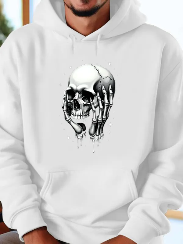 Tailorly Men's Printed Hoodie - Surreal Metallic Bones Dripping With Abstract Skull made by Tailorly