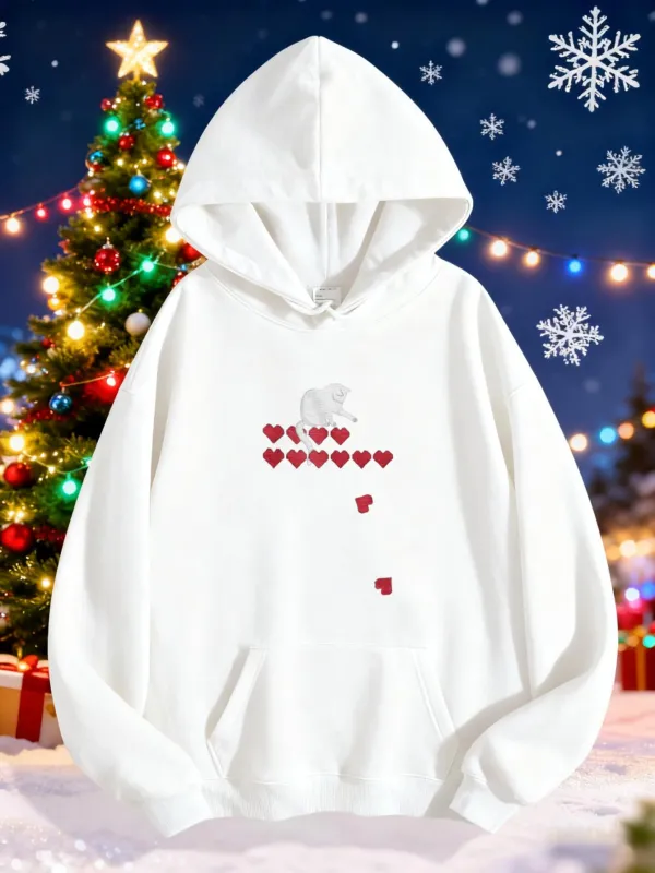 Tailorly Women's Printed Hoodie - Falling Red Hearts With Subtle White Cloud Centerpiece Hoodie made by Tailorly