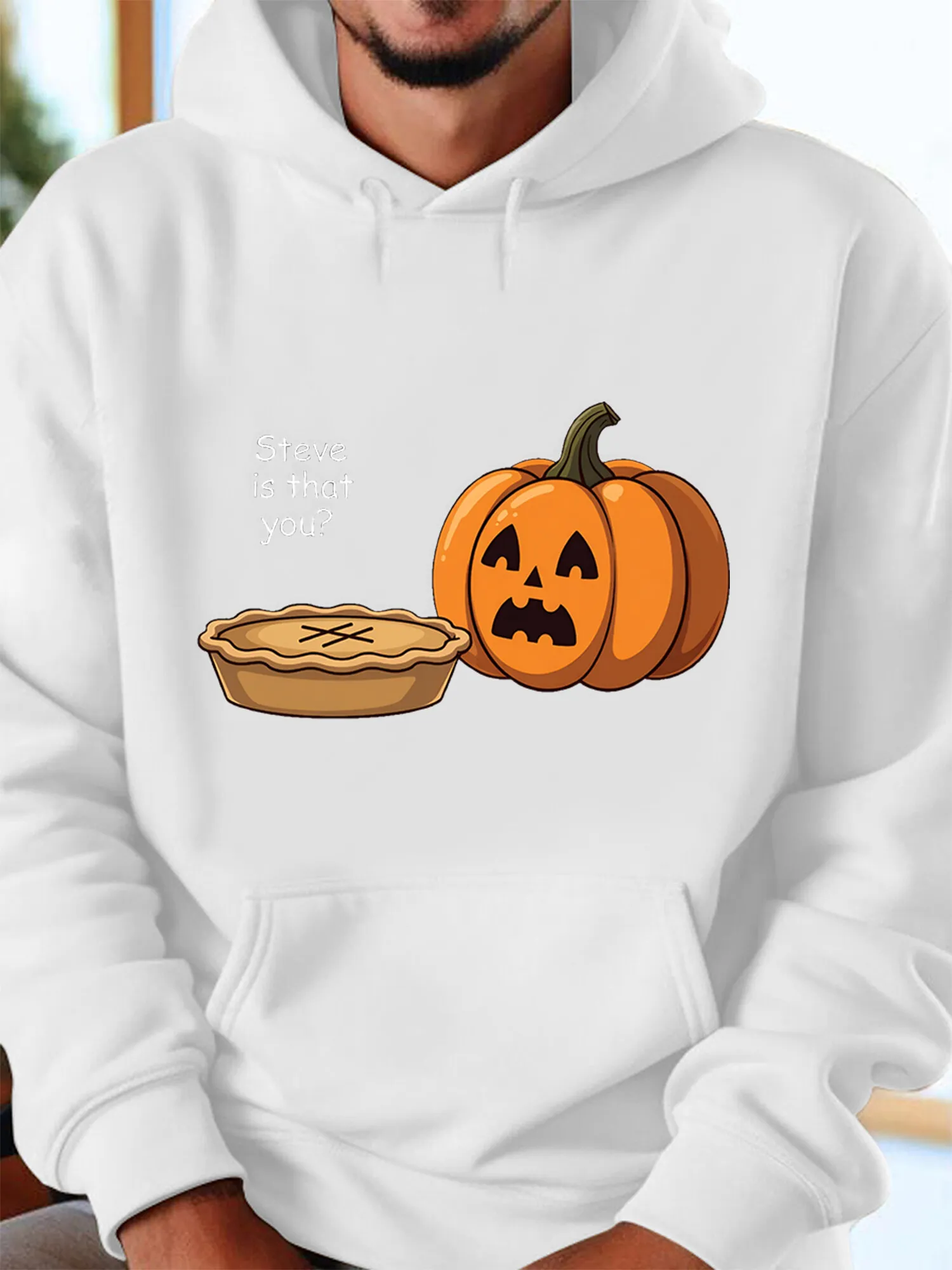 Tailorly Men's Printed Hoodie - Playful Autumn Treats With Sweet Pumpkin Pie Beside Carved Jack O Lantern Pumpkin sold by Tailorly