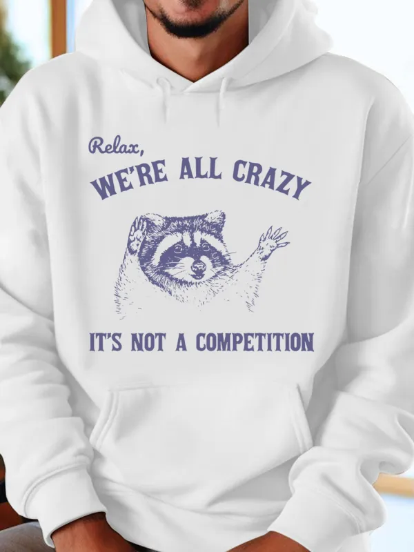 Tailorly Men's Printed Hoodie - Relax We Are All Crazy Waving Raccoon Among Playful Whimsical Hand Drawn Details made by Tailorly