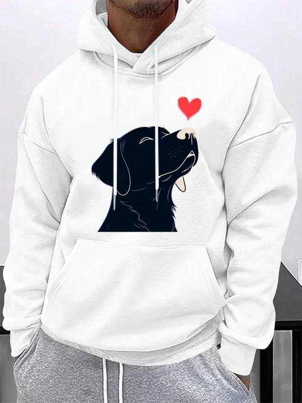 Tailorly Men's Printed Hoodie - Minimal Silhouette Dog Gazing At Floating Red Heart made by Tailorly