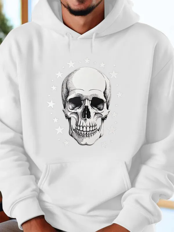 Tailorly Men's Printed Hoodie - Radiant Stars Highlighting A Lifelike Human Skull Portrait made by Tailorly